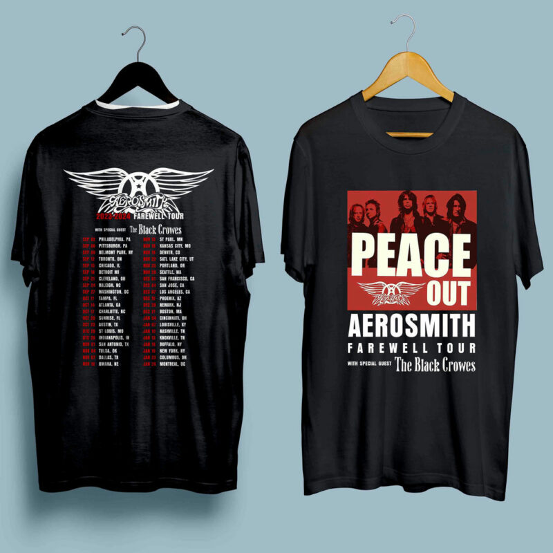 Aerosmith 2023 2024 Peace Out Farewell Tour The Black Crowes Tour Front Black 4 T Shirt