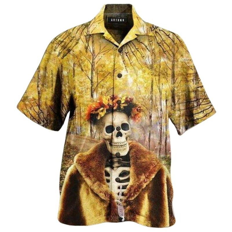 Amazing skeleton in autumn hawaiian shirt 1