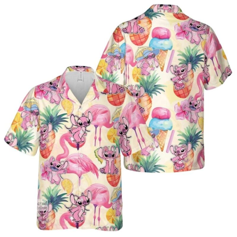 Angel lilo and stitch floral and ice cream hawaiian shirt 1
