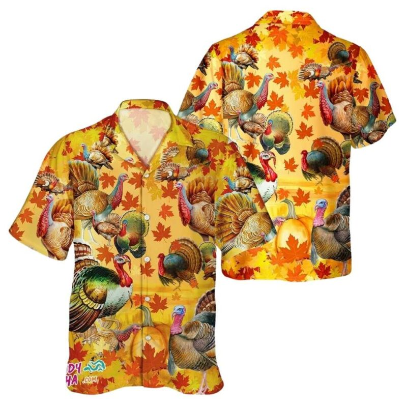 Autumn pumpkin turkey thanksgiving day hawaiian shirt 1