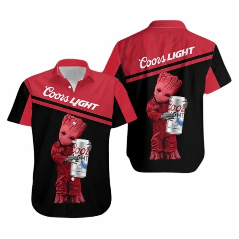 Baby groot hug coors light beer hawaiian shirt 1
