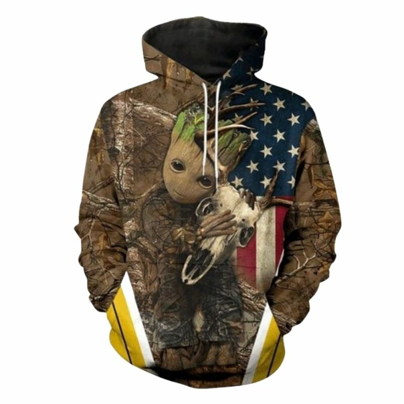 Baby groot star wars skull deer camo deer hunting 3d hoodie 1