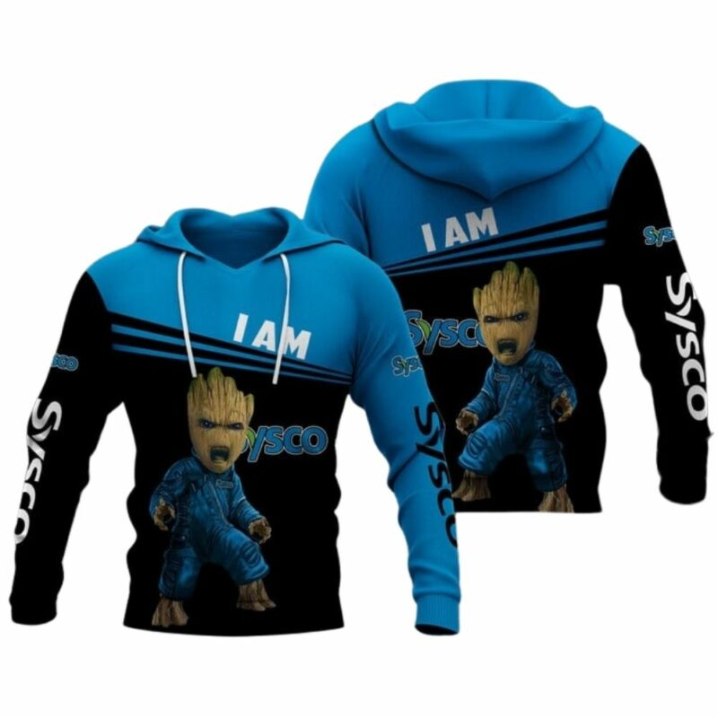 Baby groot with sysco logo 3d hoodie 1