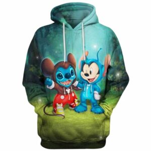 Baby Mickey And Stitch All Over Print Hoodie