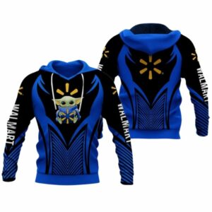 Baby Yoda Hug Logo Walmart Black And Blue All Over Print Hoodie