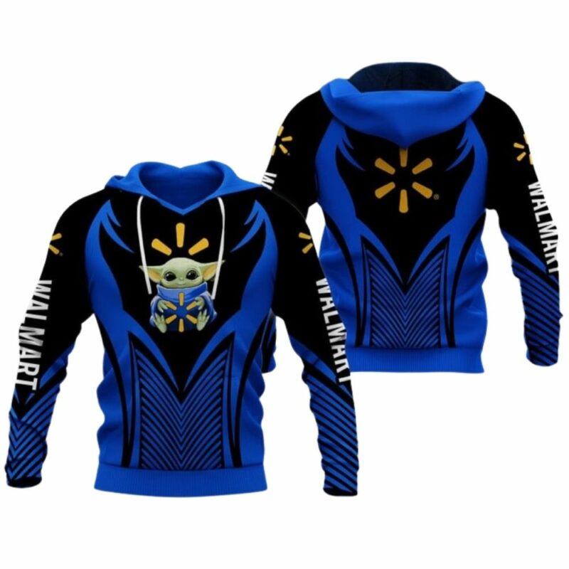 Baby yoda hug logo walmart black and blue 3d hoodie 1