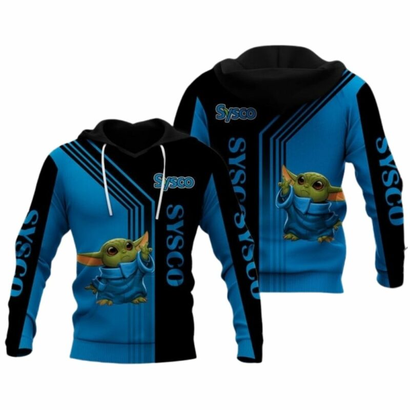 Baby yoda with sysco logo 3d hoodie 1