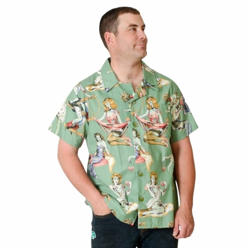 Beauty and brains zombie gal fun spooky hawaiian shirt 1