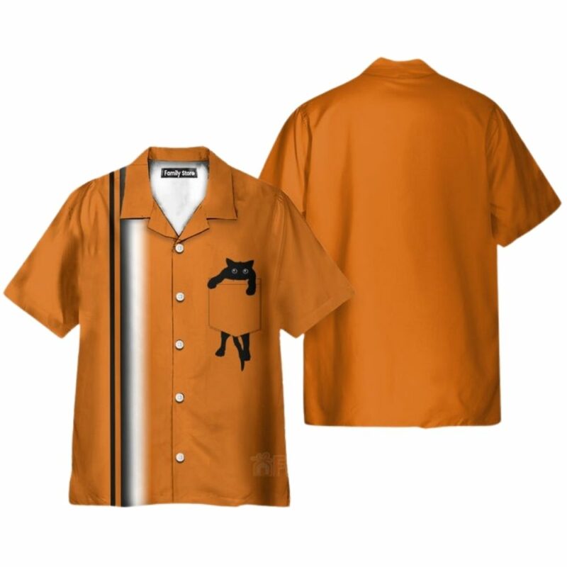 Black cat gradient chest pocket hawaiian shirt 1