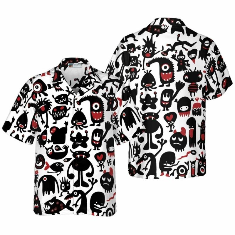 Black monsters halloween hawaiian shirt 1