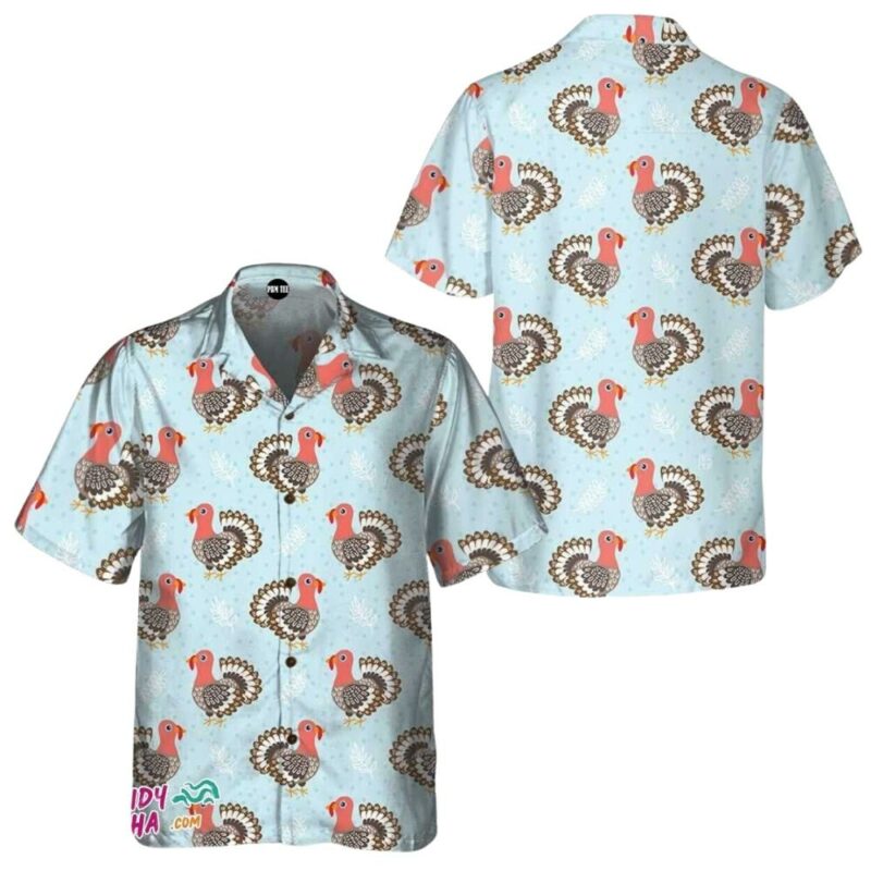 Blue backdrop turkey thanksgiving hawaiian shirt 1