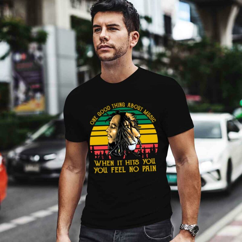 Bob Marley One Good Thing About Music When It Hits You Vintage Sunse 4 T Shirt