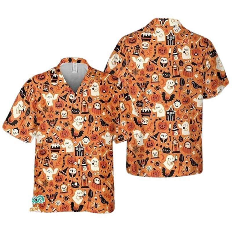 Boo funny halloween party costume pumpkin hawaiian shirt 1