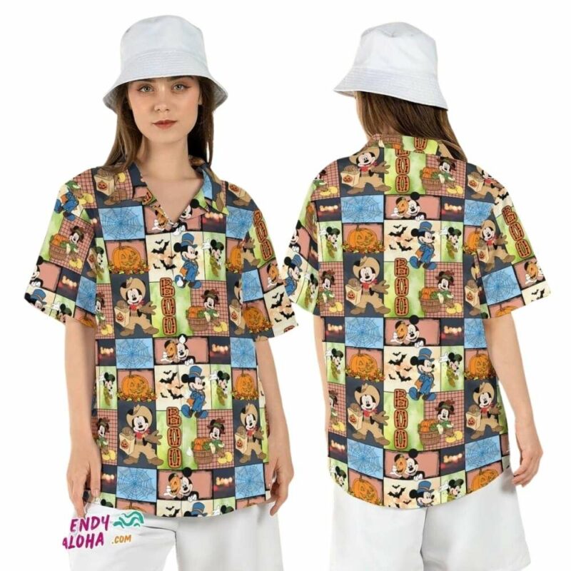 Boo mickey spooky season halloween pumpkins disney hawaiian shirt 1