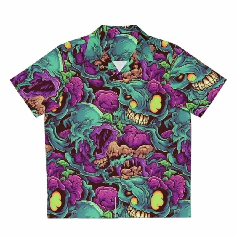 Brain feasting zombie horror tropical hawaiian shirt 1