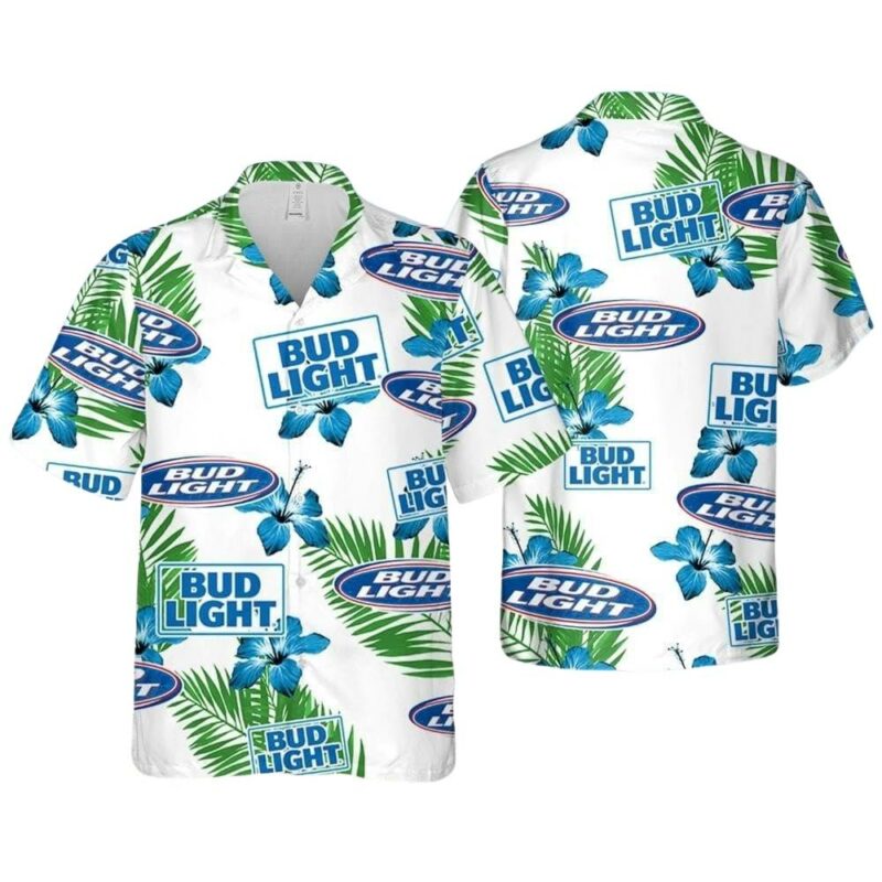 Bud Light Hawaiian Hibiscus Flower Pattern Tropical Beach Hawaiian Shirt