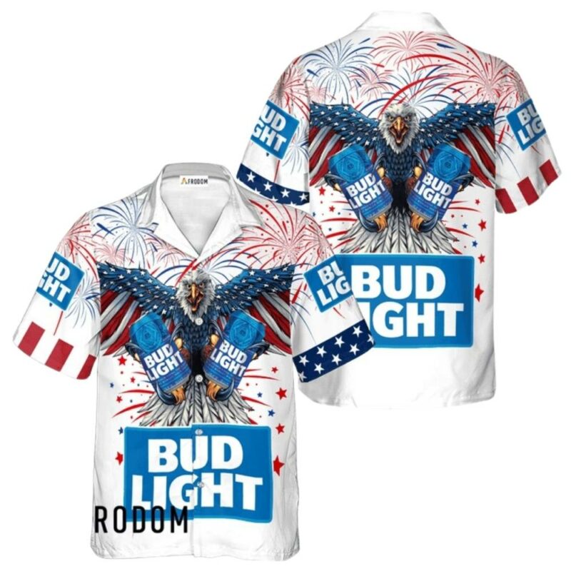 Bud Light Eagle Fireworks Independence Day Hawaiian Shirt 1