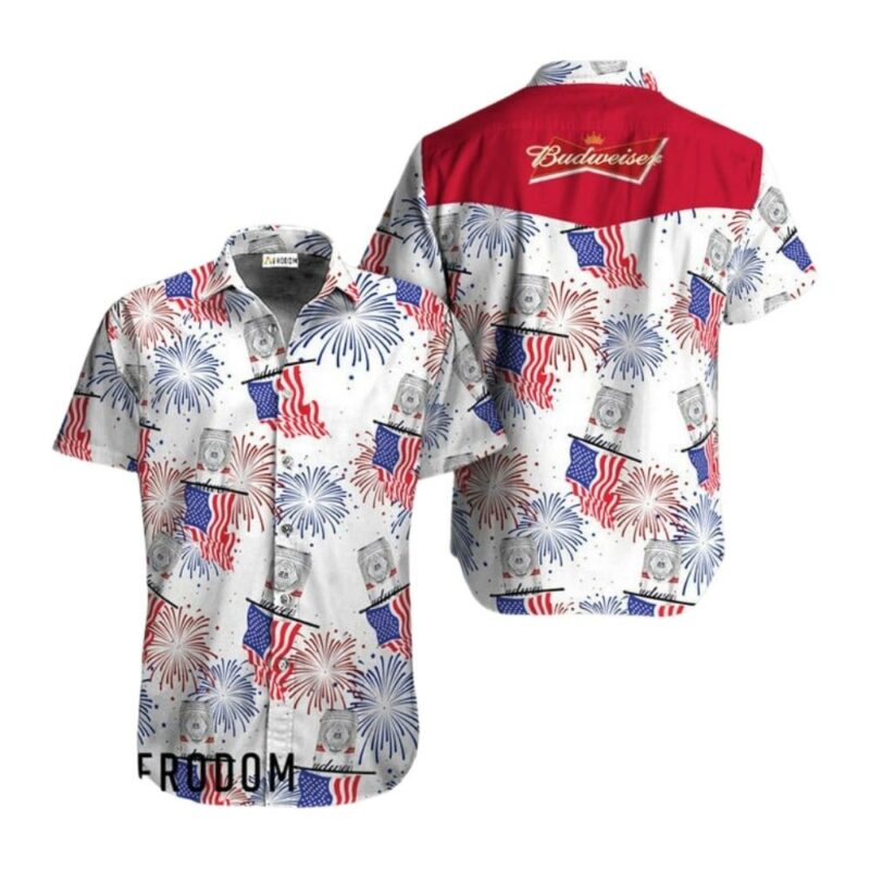 Budweiser American Flag Fireworks Hawaiian Shirt