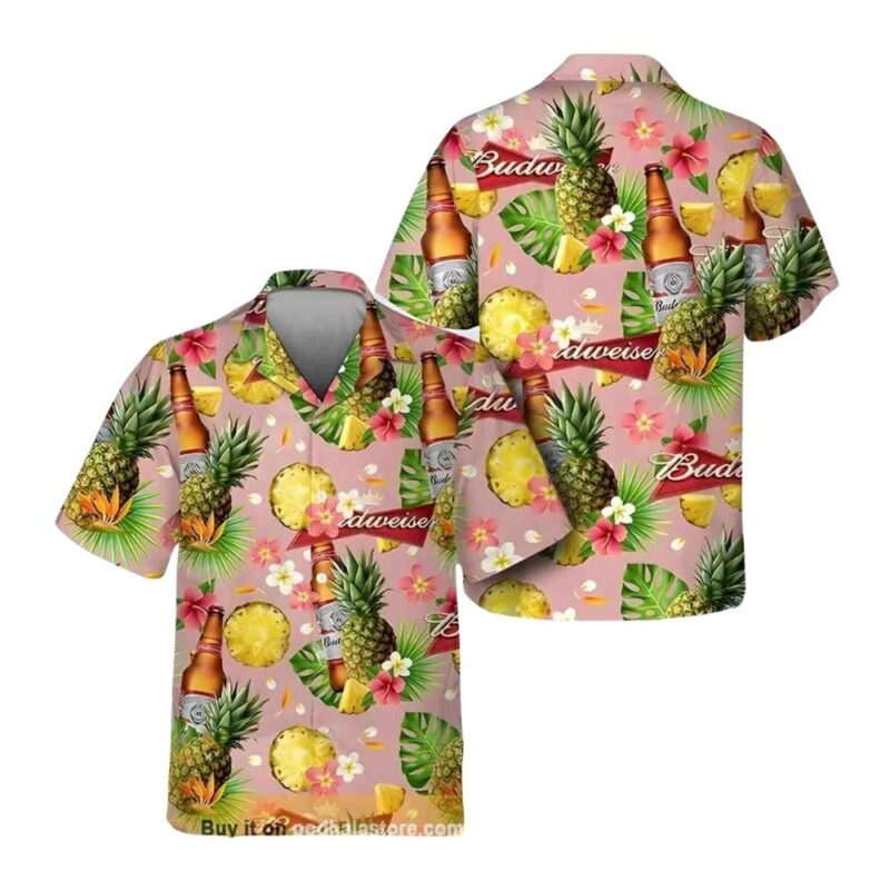 Budweiser Beer Pattern Pineapple Tropical Hawaiian Shirt