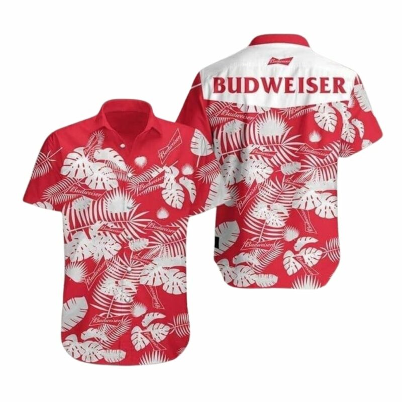 Budweiser Logo Tropical Red White Floral Hawaiian Shirt