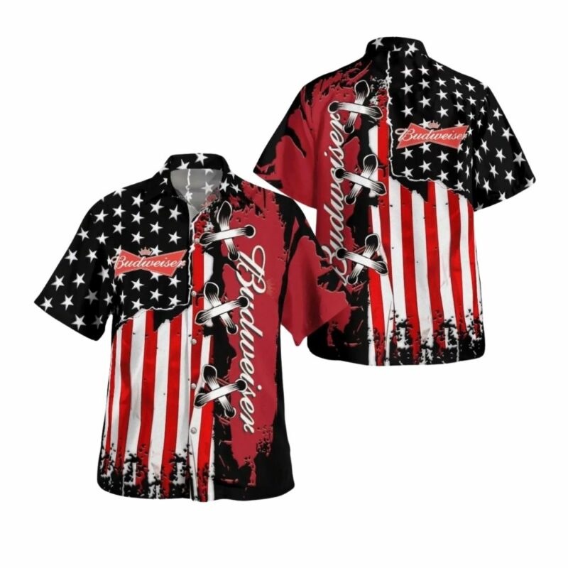 Budweiser With Flag American Hawaiian Shirt