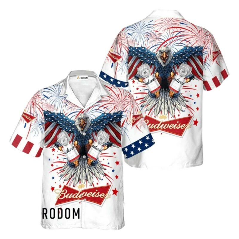 Budweiser Beer Eagle Fireworks Independence Day Hawaiian Shirt 1