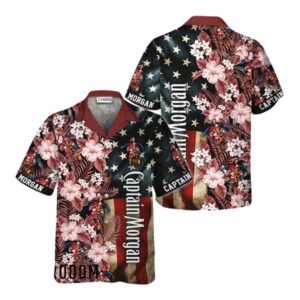 Captain Morgan American Flag Tropical Flower Hawaiian Shirt