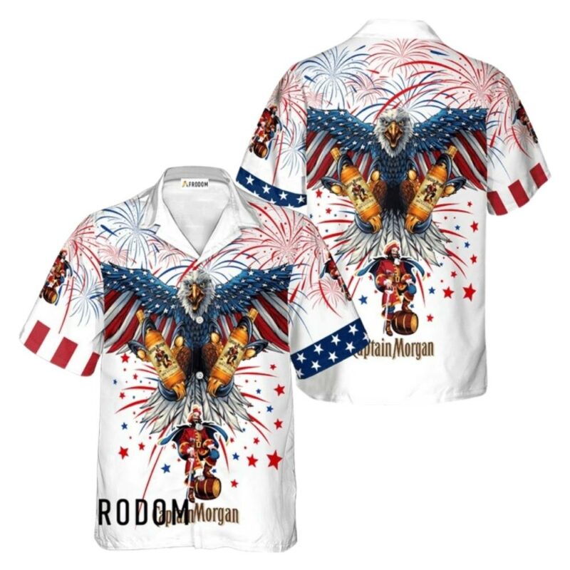 Captain Morgan Eagle Fireworks Independence Day Hawaiian Shirt 1 1