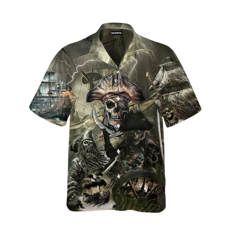 Caribbean skull pirate ghost ship hawaiian shirt 1
