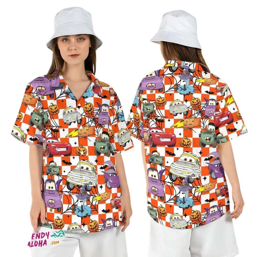 Cars characters halloween race happy hallo wheel spooky hawaiian shirt 1