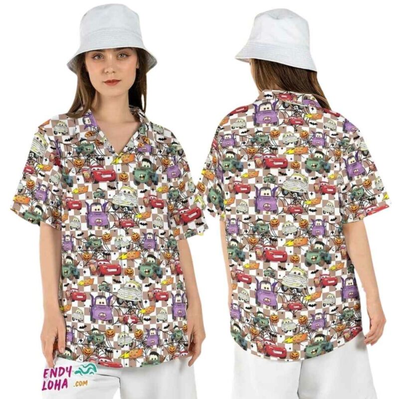 Cars halloween trick or treat lightning mcqueen disney hawaiian shirt 1