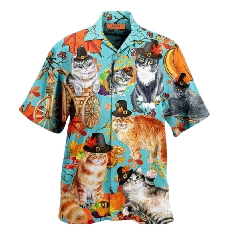 Cat celebrating thanksgiving day hawaiian shirt 1
