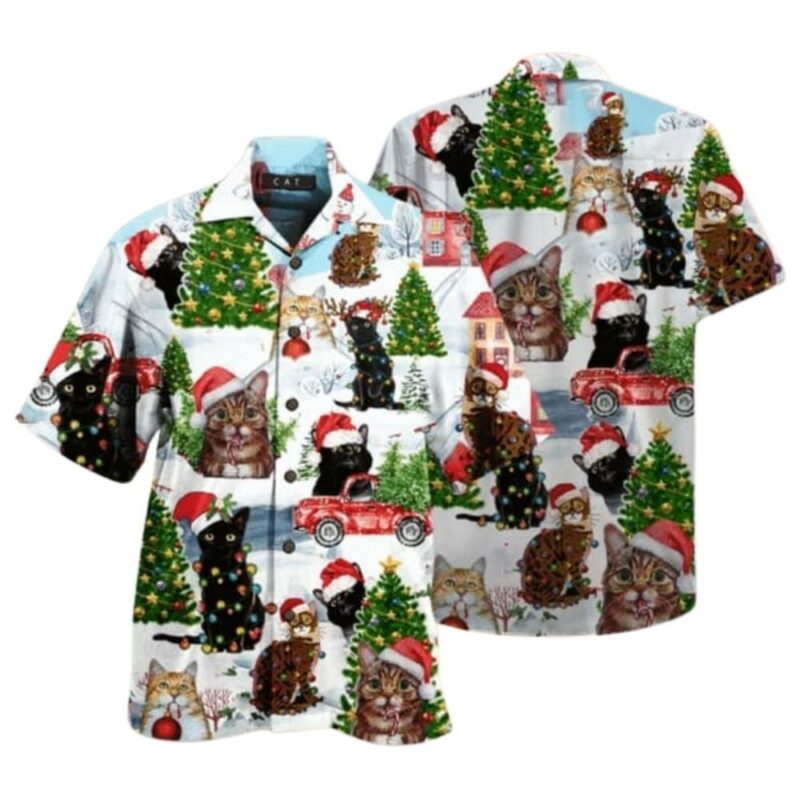 Cat christmas santa theme hawaiian shirt 1
