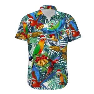 Celebrating Christmas With Adorable Parrot On Tropical Hawaiian Shirt