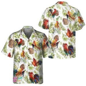 Chicken With Christmas Plants Hawaiian Shirt