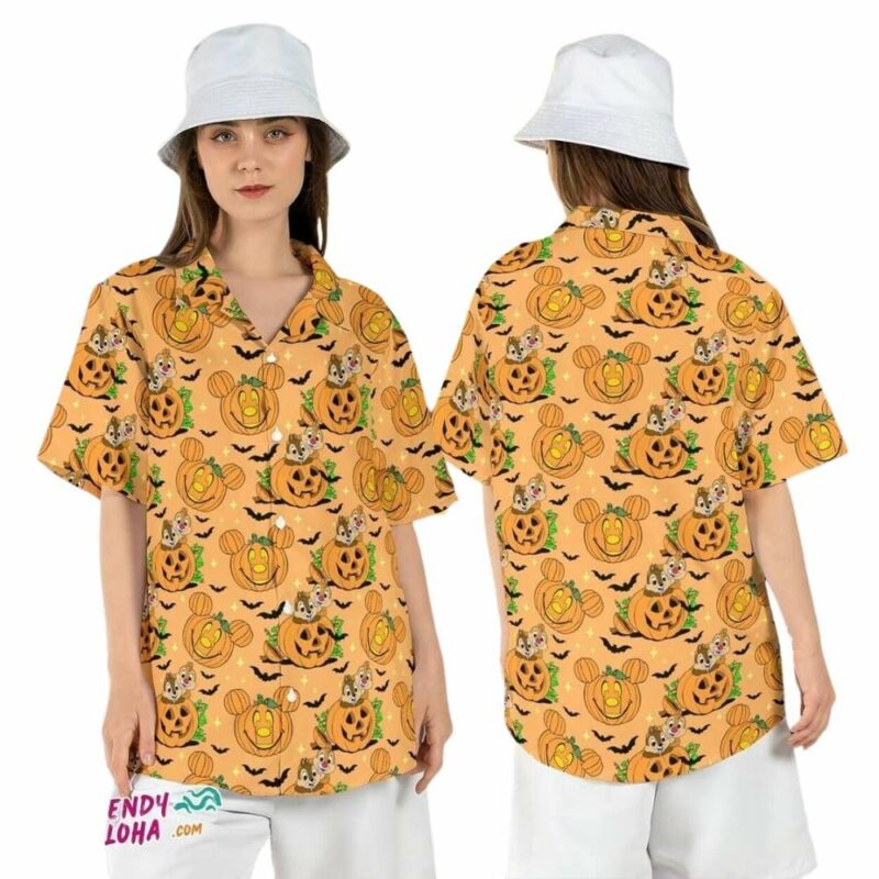 Chip dale pumpkin halloween double trouble disney hawaiian shirt 1