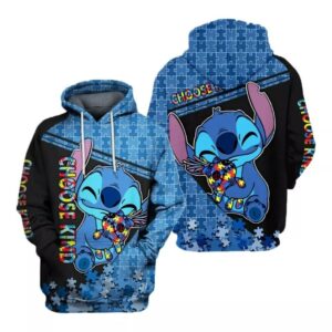 Choose Kind Loli And Stitch Autism Awareness All Over Print Hoodie