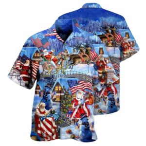 Christmas America Christmas Patriotic Santa Claus Hawaiian Shirt
