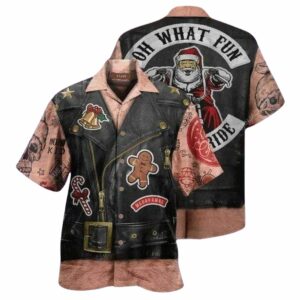 Christmas Biker Leather Jacket What Fun Hawaiian Shirt