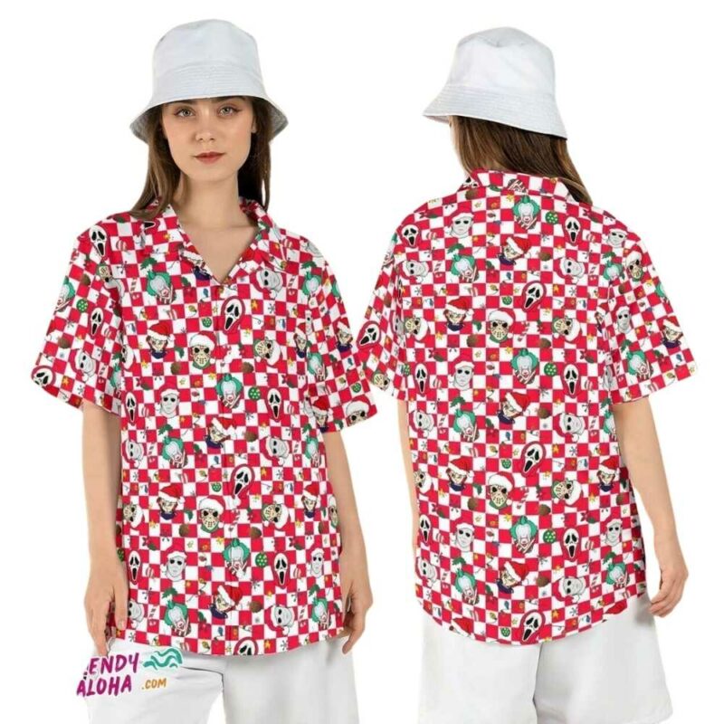 Christmas horror characters lights killers santa hats hawaiian shirt 1