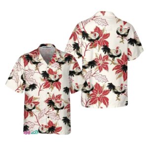 Christmas Rooster And Poinsettia Hawaiian Shirt