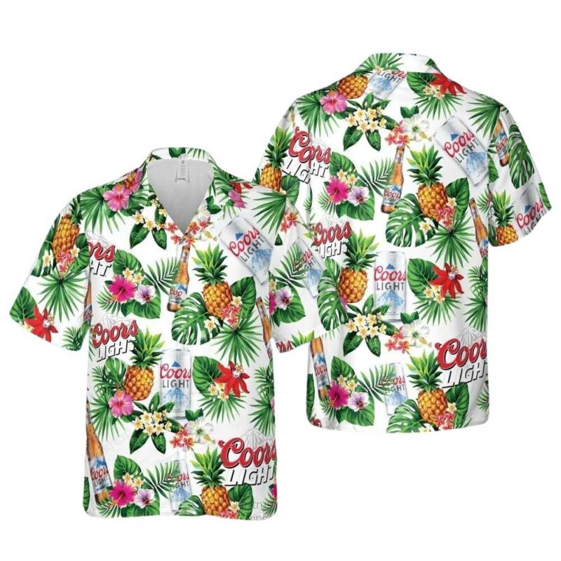 Coors light beer pineapple floral flower leaf pattern hawaiian shirt 1