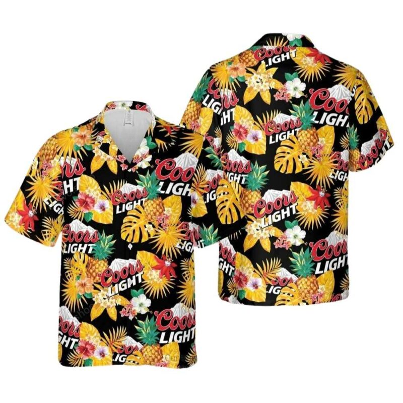 Coors light pineapple floral flower yellow hawaiian shirt 1