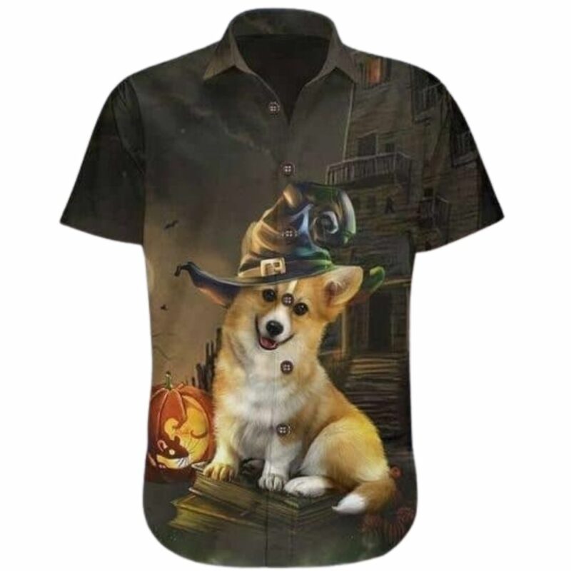 Corgi themed halloween hawaiian shirt 1