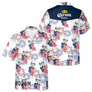 Corona Extra American Flag Firework Hawaiian Shirt