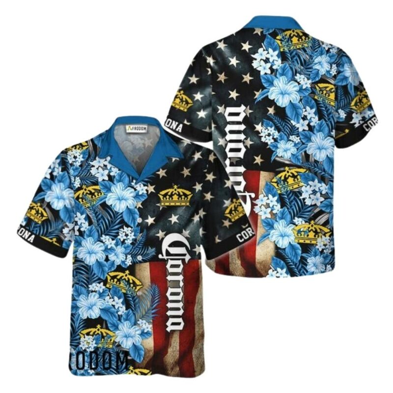 Corona Extra American Flag Tropical Flower Hawaiian Shirt 1