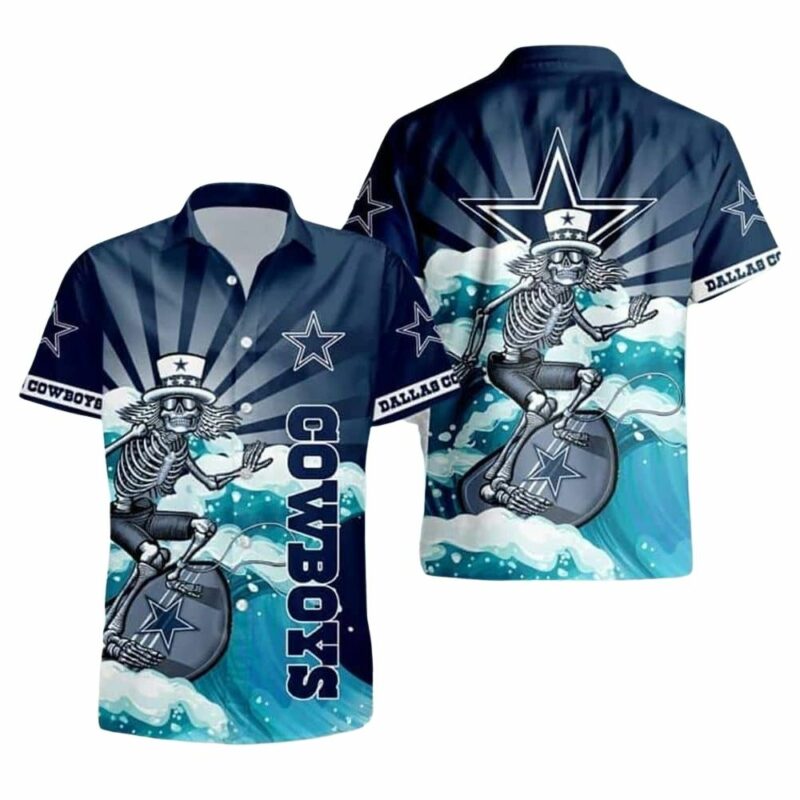 Cowboys attire skeleton surf beach hawaiian shirt 1