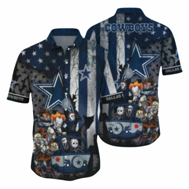 Cowboys michael myers friends horror flag american hawaiian shirt 1