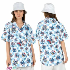 Cute Stitch Christmas Santa Hat Xmas Lights Disney Hawaiian Shirt