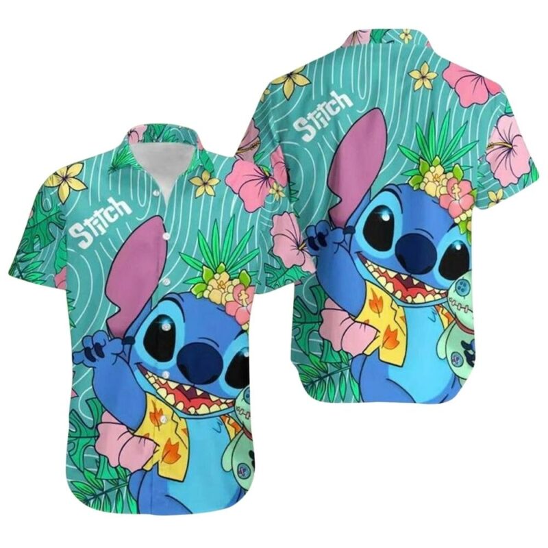 Cute stitch ohana means family tropical floral summer hawaiian shirt 1